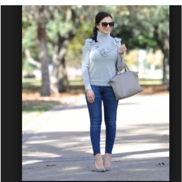 J. Crew Merino Wool Grey Turtleneck Ruffle Sweater Zip Cuffs Size Medium - Picture 16 of 16